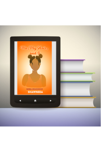 eReader with Me, My Hair, and I on book cover on the screen