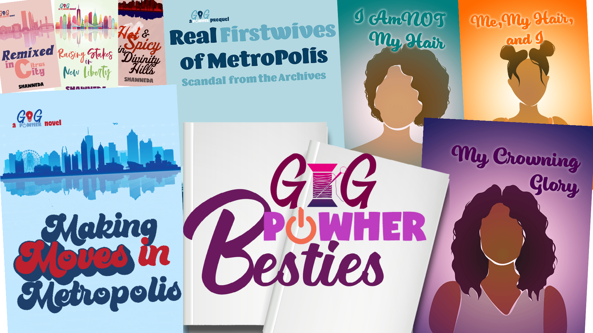 GIGPowHer Press fiction book covers with GIG PowHer Bestie Series Logo