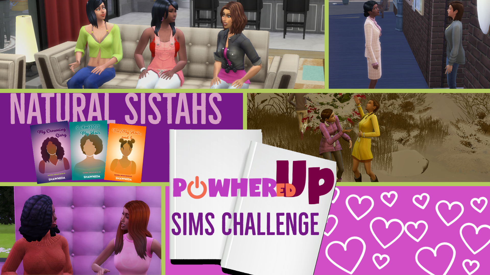 Landscape image of the Natural Sistahs characters from SIMS 4 gameplay